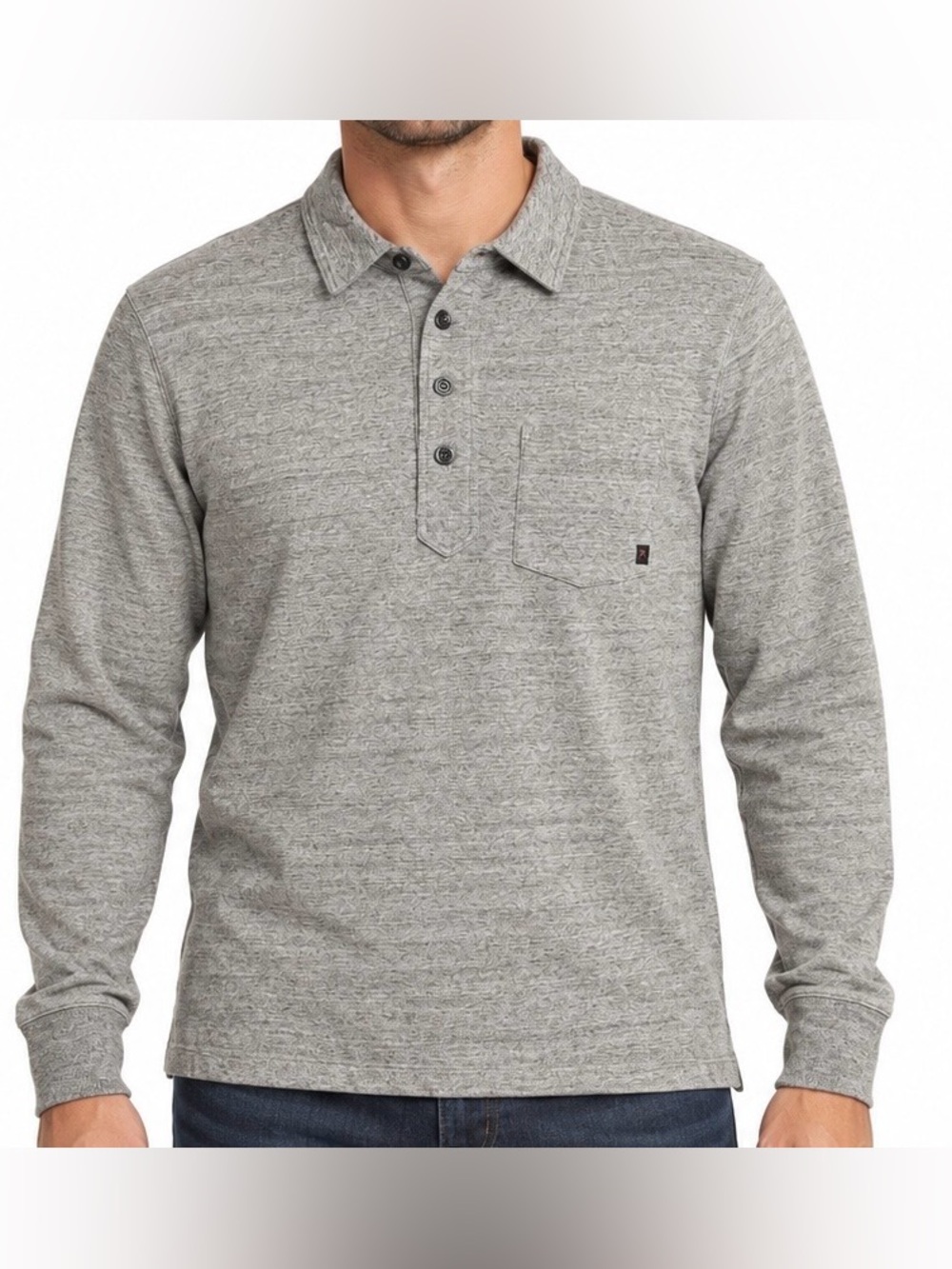 Relwen French Loop Long Sleeve Polo Gray Marl Large